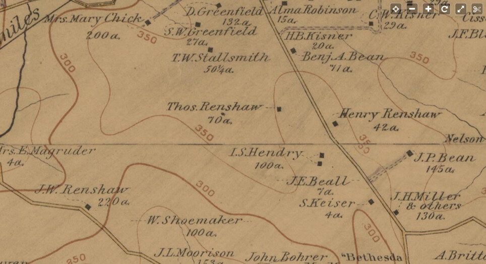 1894 Hopkins map detail showing I.S. Hendry and Thomas Renshaw landholdings