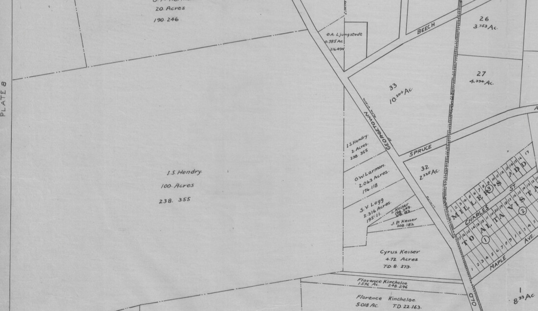 1916 Real Estate Atlas detail showing trolley tracks and future YMCA site