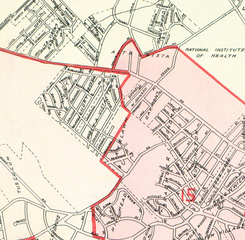1953 Atlas of Montgomery County detail showing Hendry Estates and Wyngate streets built out